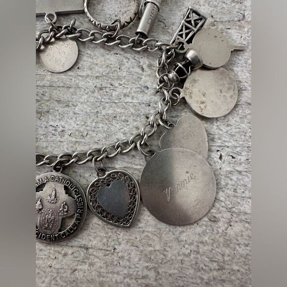 Vintage Sterling And Silver Tone Mix Charm Bracelet - Picture 6 of 16